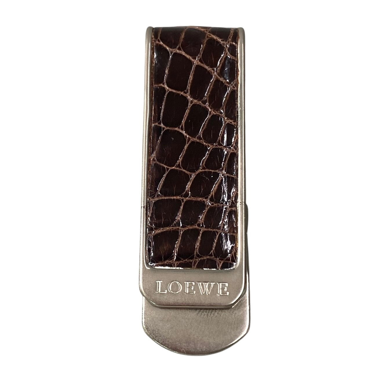 e26 LOEWE ロエベ アナグラム マネークリップ Anagram Logo Money Clip ブラウン シルバー 財布t18r