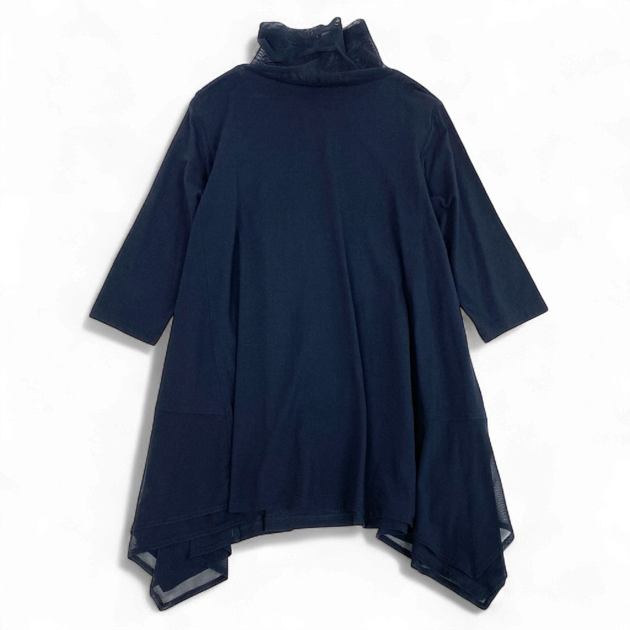 64k19 TOKUKO 1er VOL トクコプルミエヴォル 7分袖ワンピース フレアワンピース ハイネック 花柄 メッシュ切替 レディース 女性用 9 ネイビーu02t