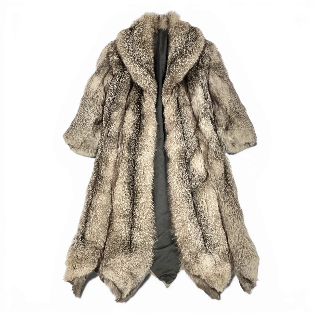 71a15 希少デザイン 極厚 シルバーフォックス 超ロングコート 丈120cm サイズF 茶系 本毛皮 Fox Fur Long Coatt18r