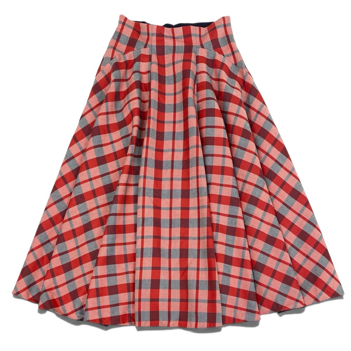 j9 【新品保管品】Christian Dior CHECK’N’DIOR フレアロングスカート チェック柄 44サイズ レッド系 シルク100％ レディース 女性用k02i