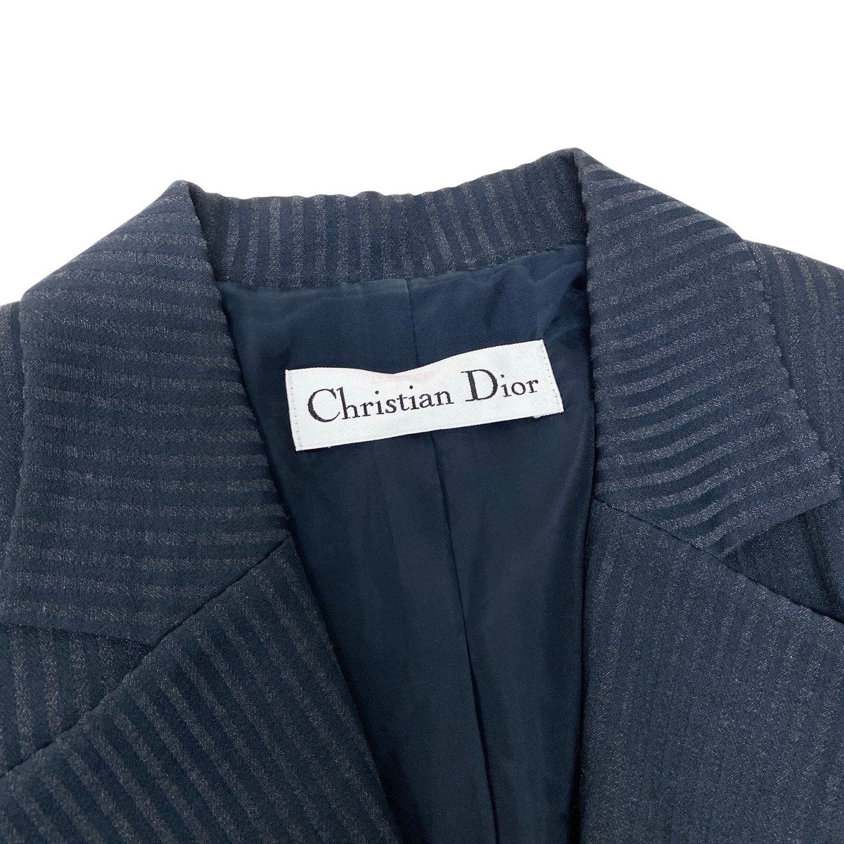 Eh10 Christian Dior クリスチャンディオール テーラードジャケット ロゴボタン ストライプ柄 ネイビー レディースo07t