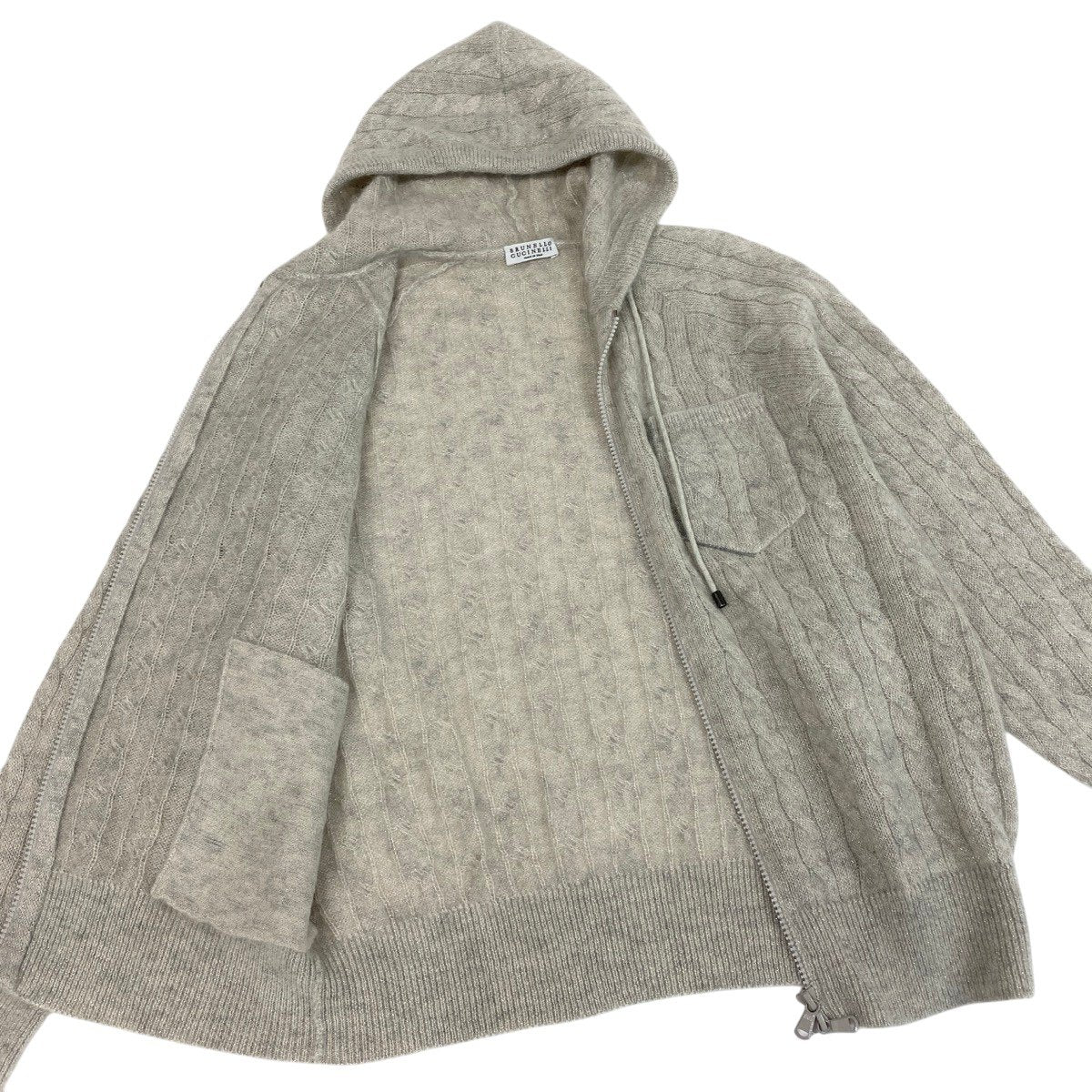 6g2 《美品》 BRUNELLO CUCINELLI ブルネロクチネリ モヘア ラメニット セットアップ パーカー サイズXS ホワイトグレーt18r