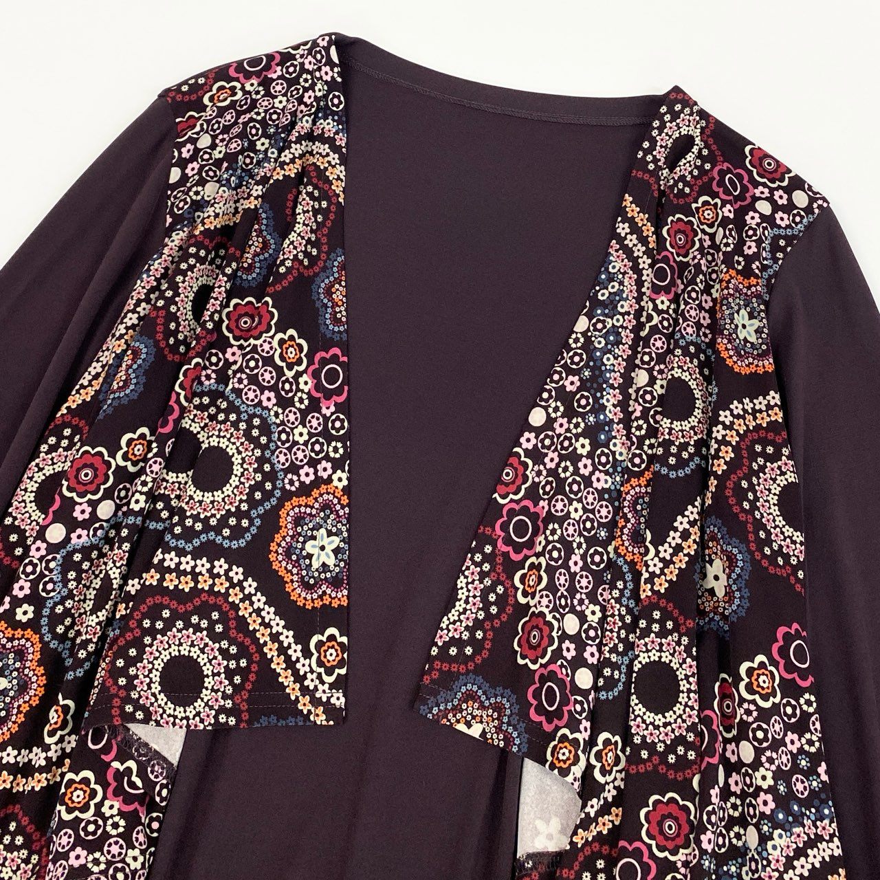 45k26 《美品》 TOKUKO 1er VOL トクコプルミエヴォル ノーカラー 長袖カーディガン 羽織 花柄プリント レディース 女性用 9 パープルu02t