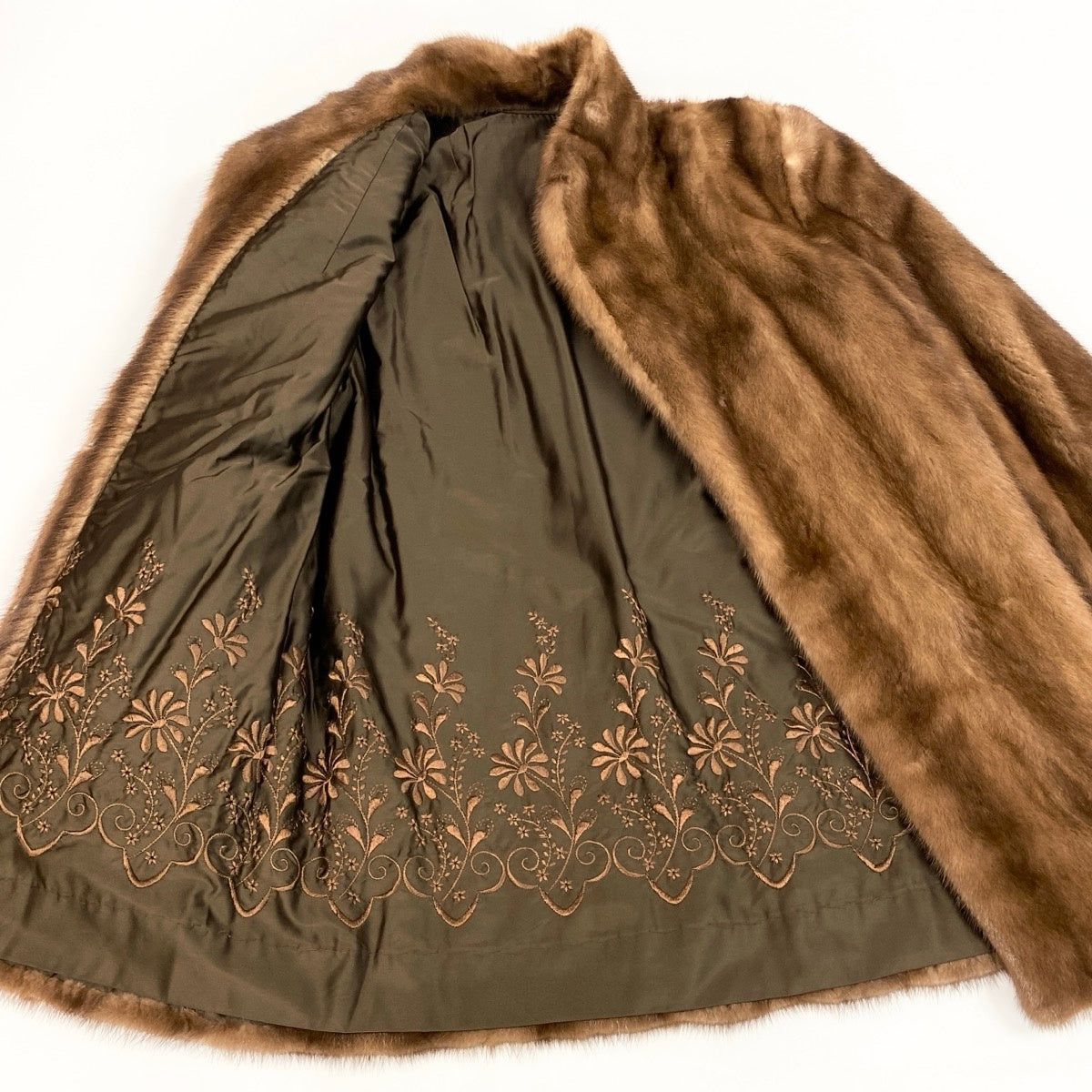 85g8 裏豪華刺繍 パステルミンク ロングファーコート サイズ11 茶系 本毛皮 Mink Fur Long Coatt18r