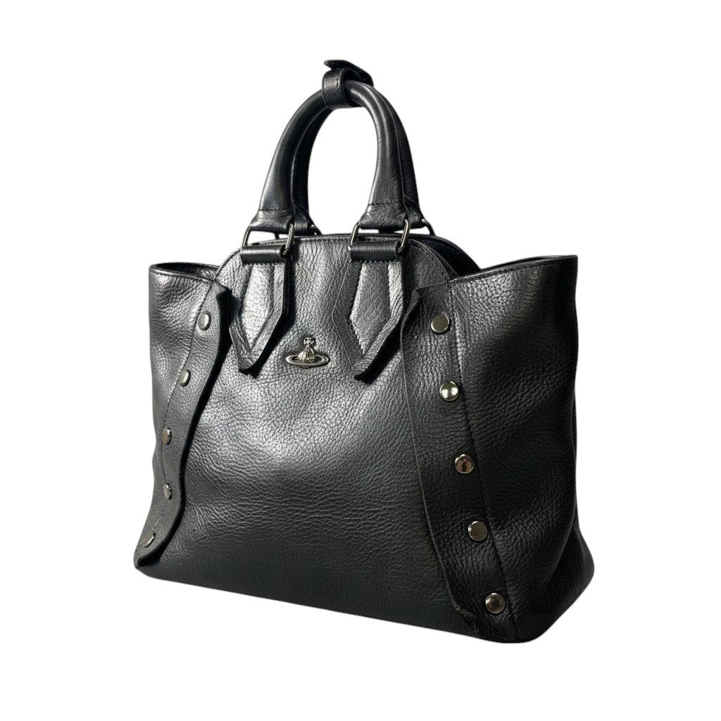 g11 Vivienne Westwood ヴィヴィアンウエストウッド センターオーブ レザーハンドバッグ Center ORB Hand Bag ブラック レザーt18r