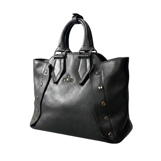 g11 Vivienne Westwood ヴィヴィアンウエストウッド センターオーブ レザーハンドバッグ Center ORB Hand Bag ブラック レザーt18r