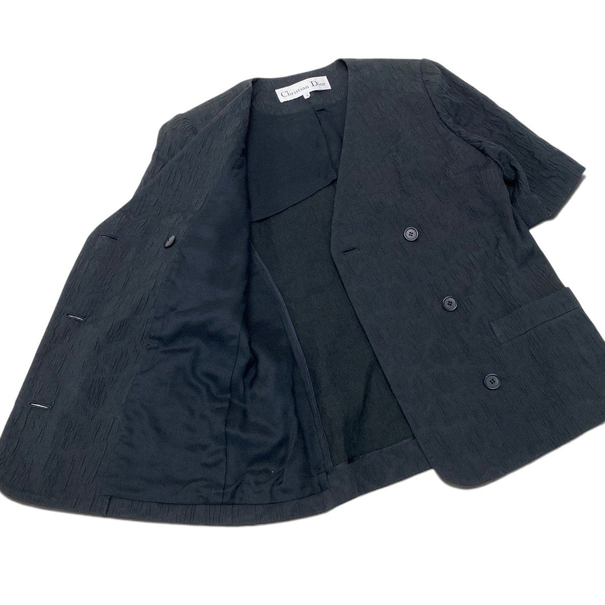 76i2 Christian Dior クリスチャンディオール セットアップ スカートスーツ ノーカラー 半袖ジャケット ダブルブレスト サイズ9 ブラック レディースo07t