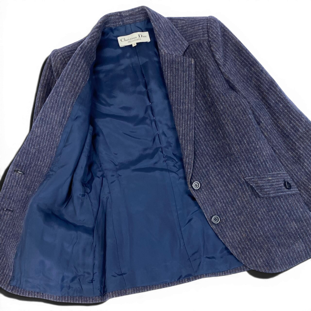 44d27 Christian Dior クリスチャンディオール テーラードジャケット ウールジャケット ストライプ柄 シングル 2B サイズM ネイビー メンズ 紳士服u02t