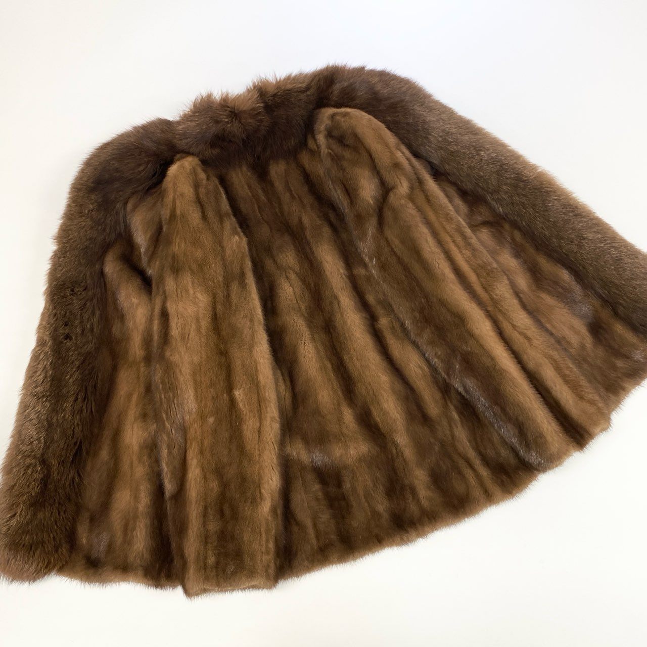 44k14 GROSVENOR グロブナー 毛皮コート ファーコート ミンクファー ファージャケット デミバフミンク 襟フォックスファー MINK FUR/FOX FUR ブラウンu02t