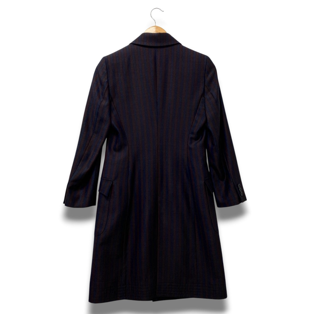9b18 PS Paul Smith woman ポールスミス シルクブレンド ジャケットコート サイズ40 ネイビー ブラウン ストライプ柄 テーラードt18r