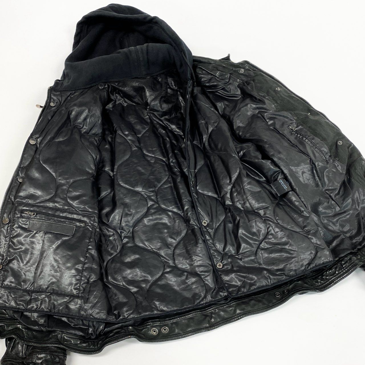 Ab9 Neil Barrett ニールバレット バッファローレザー レザージャケット マルチポケット ライナー取り外し可 M ブラック バッファローレザー メンズ アーカイブk02i