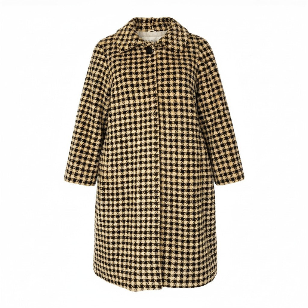 32d2 GRES グレ シェアードミンクコート 毛皮ロングコート 千鳥格子柄 アウター Fサイズ ベージュ ブラウン シェアード レディース 女性用k02i