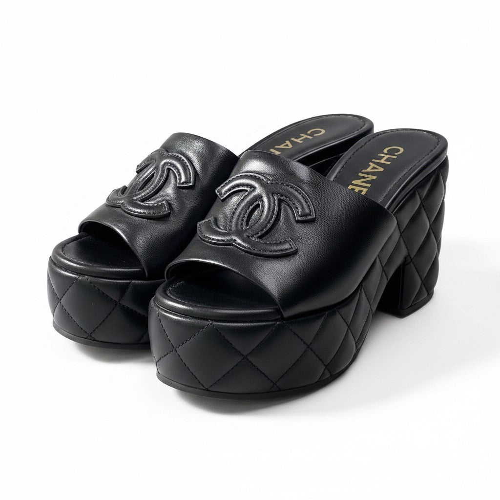 h2 【美品】CHANEL 2025 メディエタール プラットフォームサンダル G46513 36サイズ ブラック レザー レディース 女性用u02t