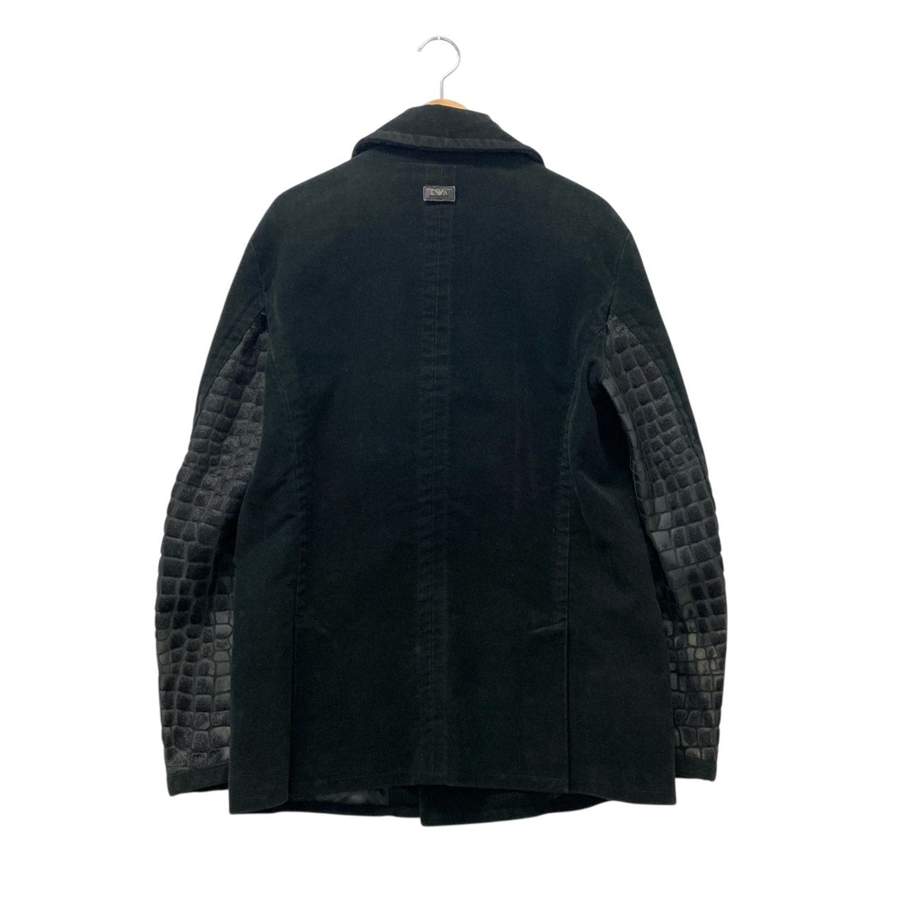 51c13 EMPORIO ARMANI エンポリオアルマーニ ハラコ切替 チェスターコート アウター XL ブラック メンズu02t