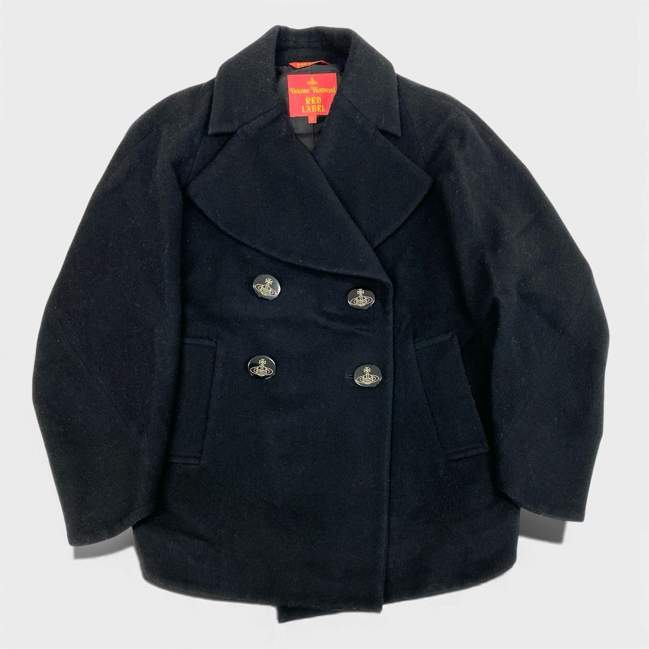 34a27 Vivienne Westwood RED LABEL ヴィヴィアンウエストウッド レッドレーベル 変形ピーコート ウールコート ショート丈 オーブロゴボタン 16-01-632012 2サイズ ブラック レディースo07t