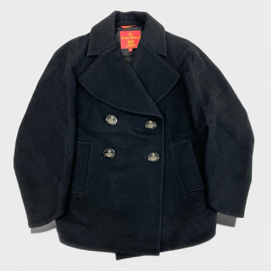34a27 Vivienne Westwood RED LABEL ヴィヴィアンウエストウッド レッドレーベル 変形ピーコート ウールコート ショート丈 オーブロゴボタン 16-01-632012 2サイズ ブラック レディースo07t
