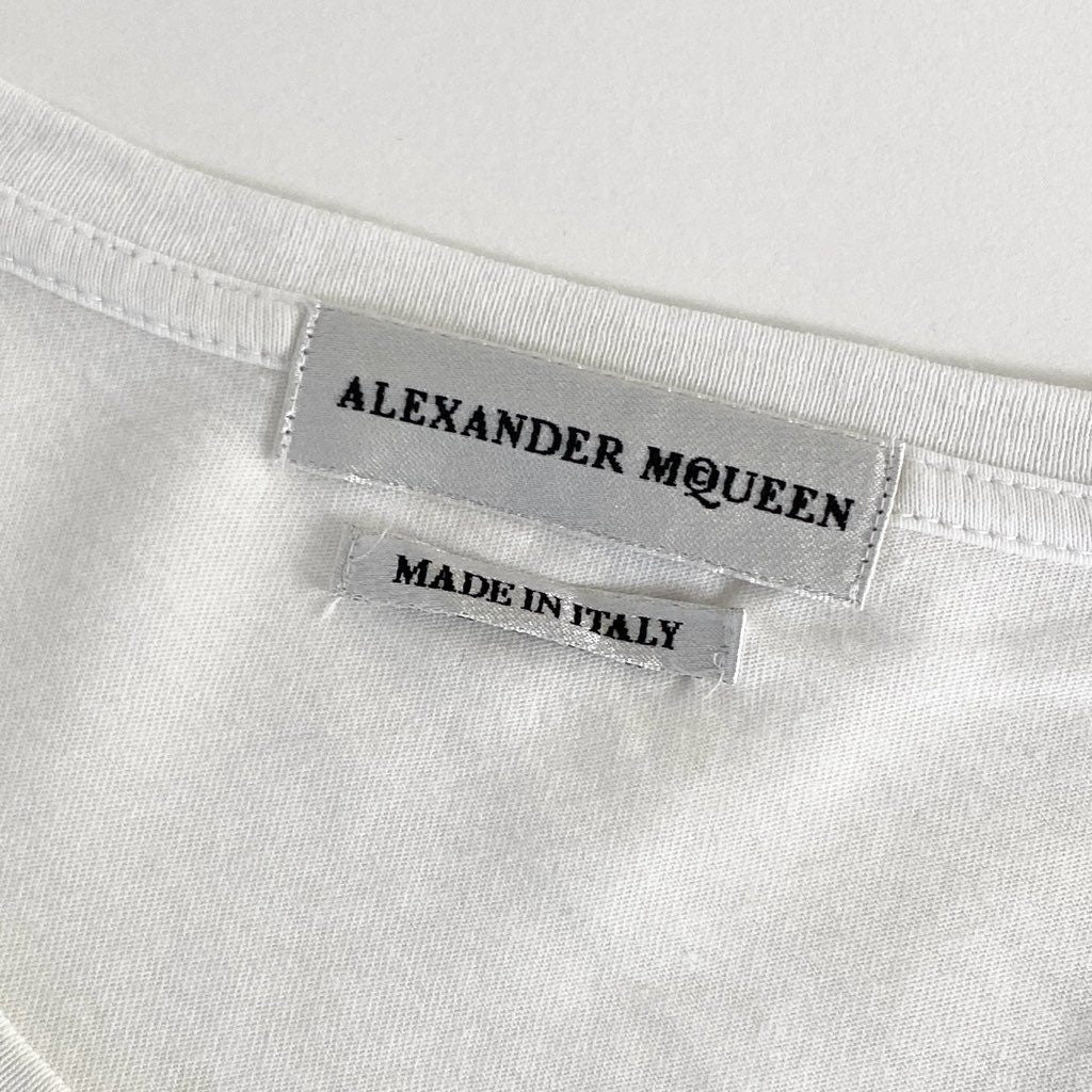 12e23 イタリア製 Alexander McQueen アレキサンダーマックイーン 大きいサイズ Tシャツ スカルプリント 435912 XLサイズ ホワイト コットン