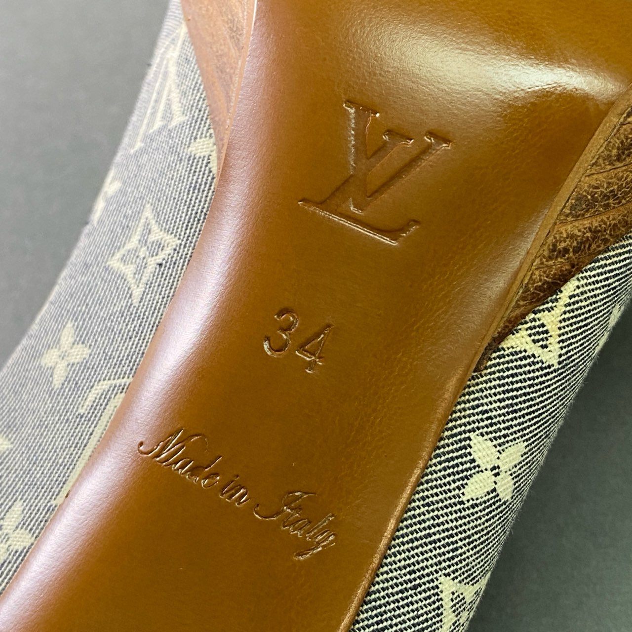 1l18 《美品》 LOUIS VUITTON ルイヴィトン LV モノグラム エナメルベルト パンプス 34 グレー サンダル イタリア製 シューズ 夏