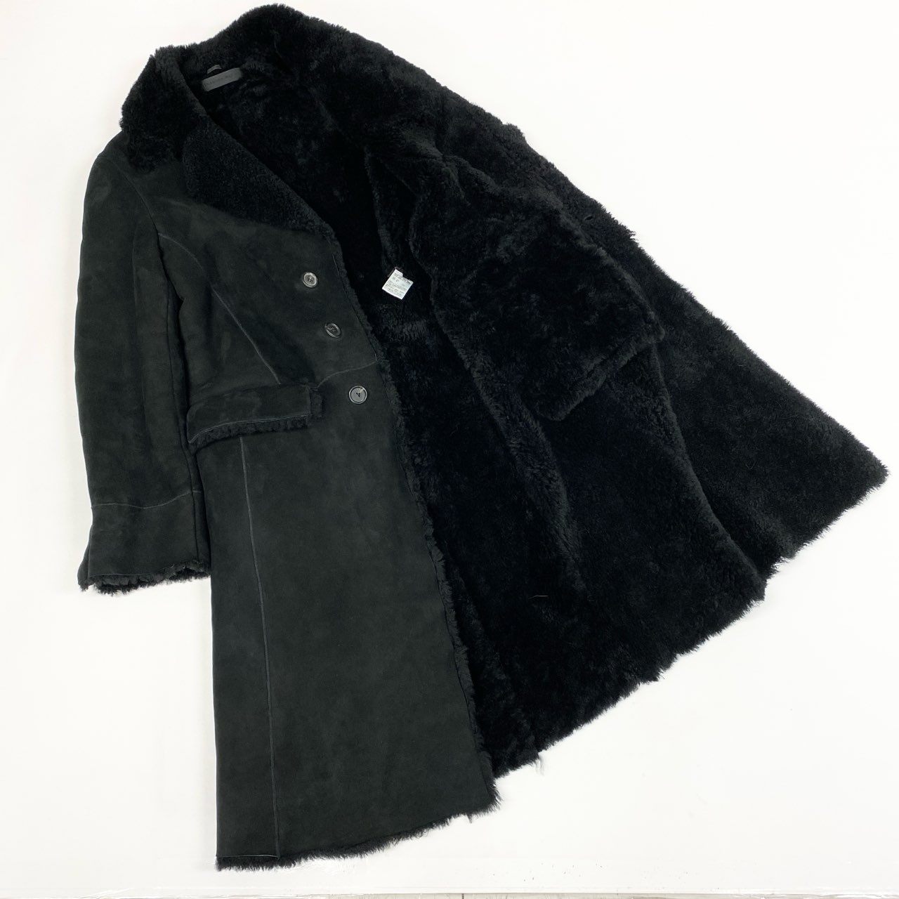 19b16 《希少》 ALEXANDER McQUEEN アレキサンダーマックイーン 肉厚 リアルムートン ロングコート サイズ46 ブラック 羊革 シープスキンt18r