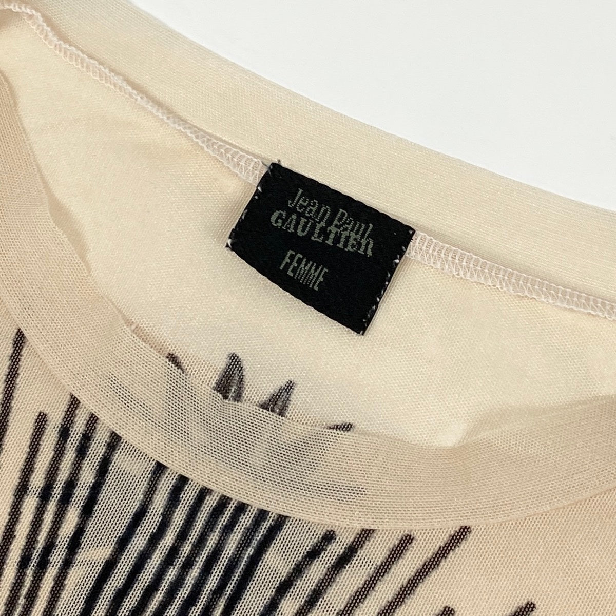Ae14 Jean Paul GAULTIER FEMME ジャンポールゴルチエ フェム パワーネット タトゥードラゴン メッシュカットソー 長袖 サイズ40 アイボリー レディース 女性服k02i