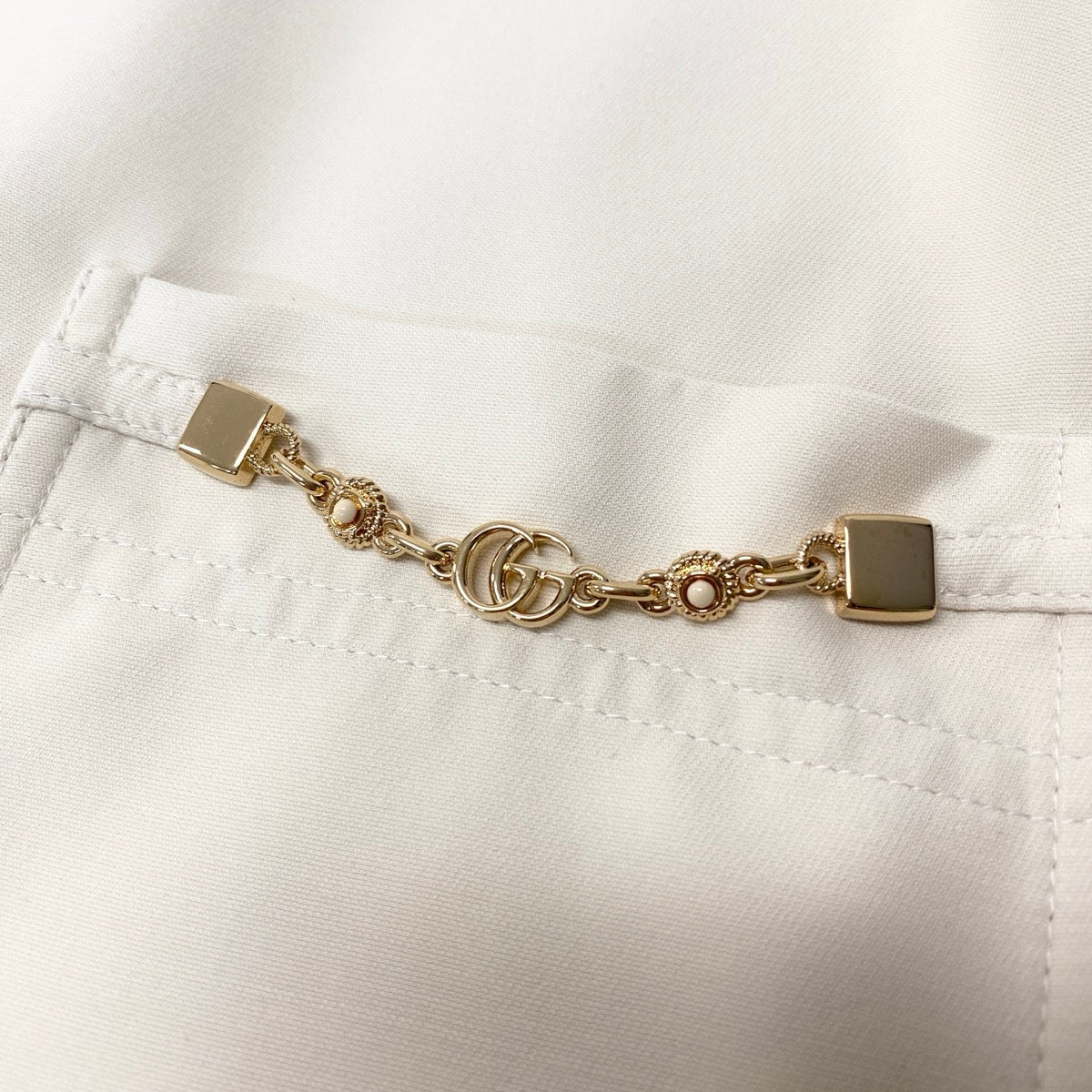 Hf12 【未使用タグ付】 GUCCI グッチ ダブルG チェーン ショートスリーブ ポロワンピース 661672 サイズ40 アイボリー レディース 女性用k02i