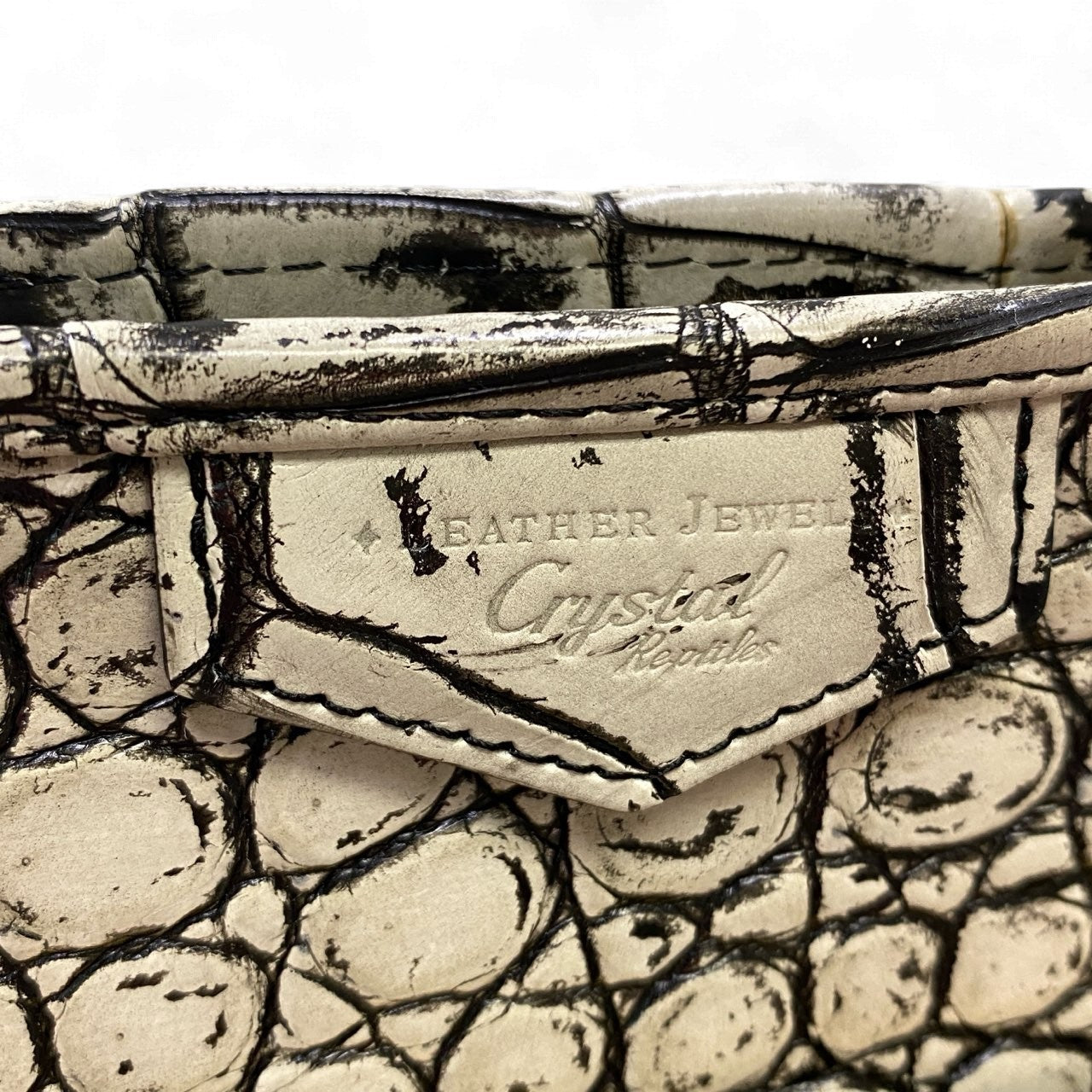 ak18【未使用】JRA認定 LEATHER JUWELS Crystal Reptiles レザージュエルズ  ホワイトアンティーク クロコダイルレザー 2way ハンドバッグ ショルダーバッグ レディース 女性用 鞄k02i