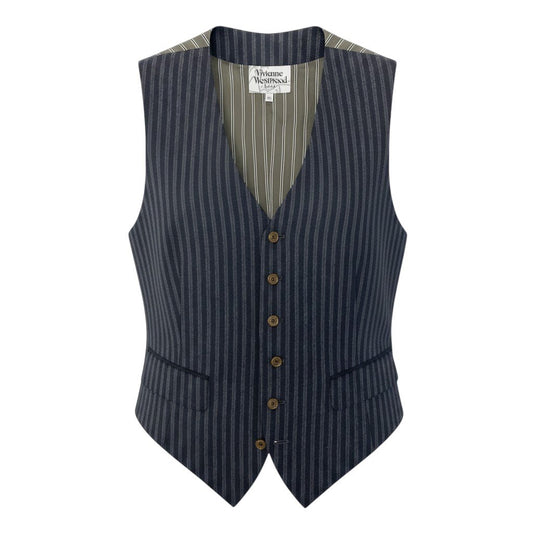 20d30 VivienneWestWood MAN ヴィヴィアンウエストウッドマン 異素材切替 ジレベスト ストライプ柄 サイズ46 ネイビー グレー メンズ 紳士服u02t