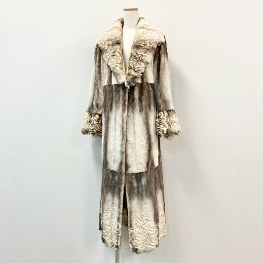 48k2《超希少》 Pellicce Moda ペリーチェモーダ クロスミンク カービングデザイン 超ロングコート 135cm 最高級本毛皮 CROSS MINK FURt18r