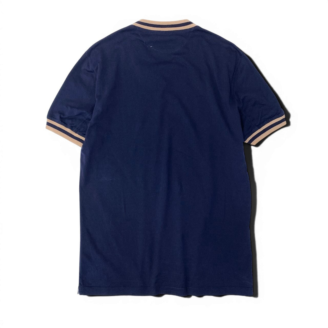 18e29 BRUNELLO CUCINELLI ブルネロクチネリ SLIM FIT リブネック 半袖Tシャツ カットソー サイズXS ネイビー ベージュ コットン100％ メンズ 紳士服o07t