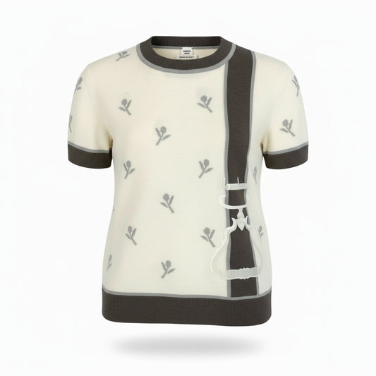 64a23 《美品》 HERMES エルメス 2024年 半袖ニット セーター トップス 4E2624D5 36 アイボリー カシミヤ100 レディースu02t