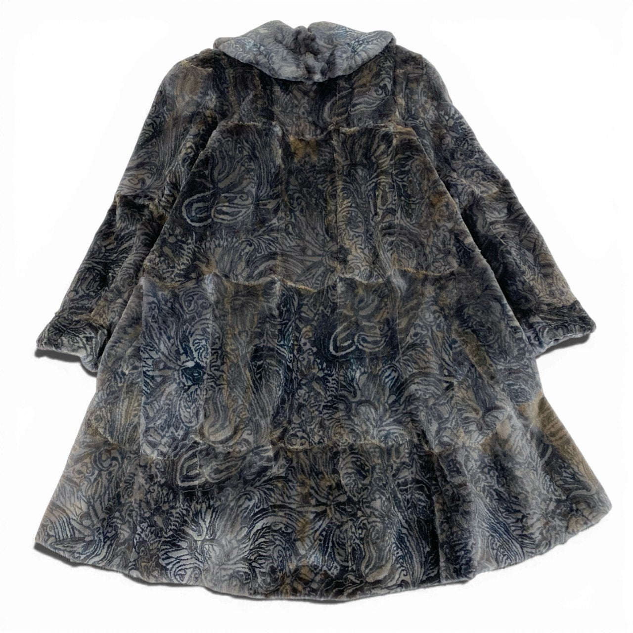 7b22 希少デザイン シェアード ロングコート サイズF パープル 本毛皮 総柄 Shared Fur Long Coatt18r