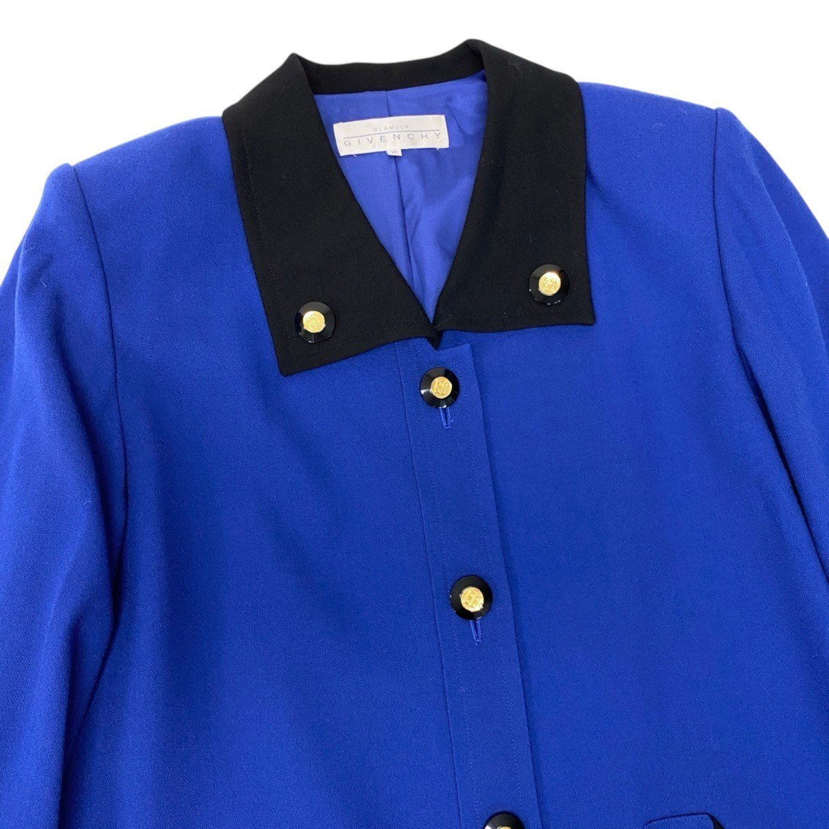 93h3 GIVENCHY ジバンシー ロングジャケット ジャケットコート ロゴボタン バイカラー 15サイズ ブルー ブラック ウール100％ レディース 女性用u02t