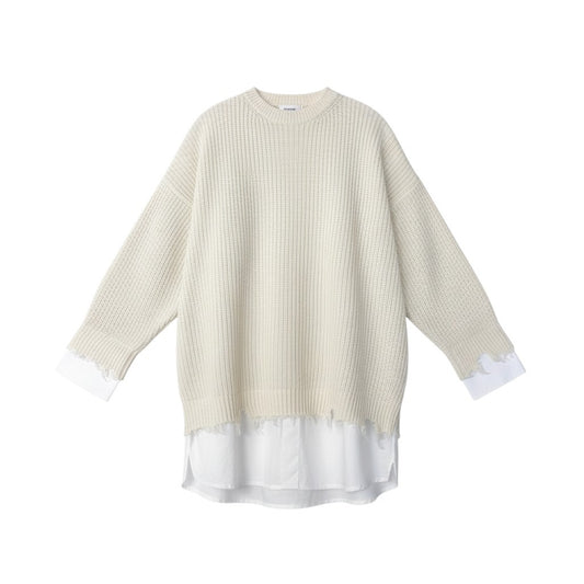 Mi13 MM6 Maison Margiela メゾンマルジェラ ニットセーター レイヤード ウールニット ダメージ加工 Shirt Bottom Sweater S アイボリー ホワイト メンズ 男性用k02i