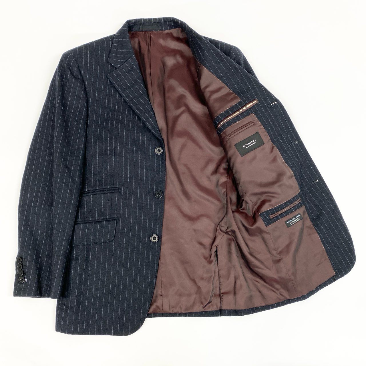 39d14 BURBERRY BLACK LABEL バーバリー ブラックレーベル ストライプスーツ セットアップ サイズ82-76-170 ブラック フォーマルt18r