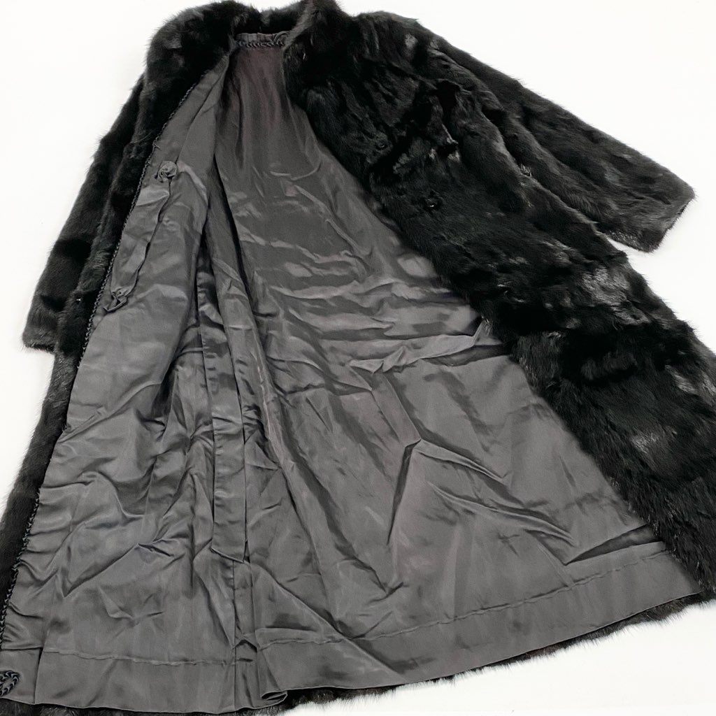 10L15 ダークミンク 丈115cm 超ロングコート サイズ9号 ブラック 本毛皮 MINK FUR リアルファー 毛質◎t18r