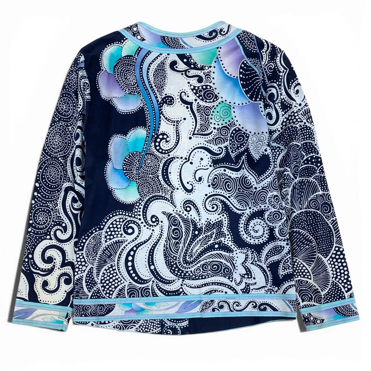 36a30 LEONARD レオナール カーディガン コットンカーディガン 総柄 トップス 0359183 Mサイズ ブルー系 コットン100％ レディース 女性用o07t