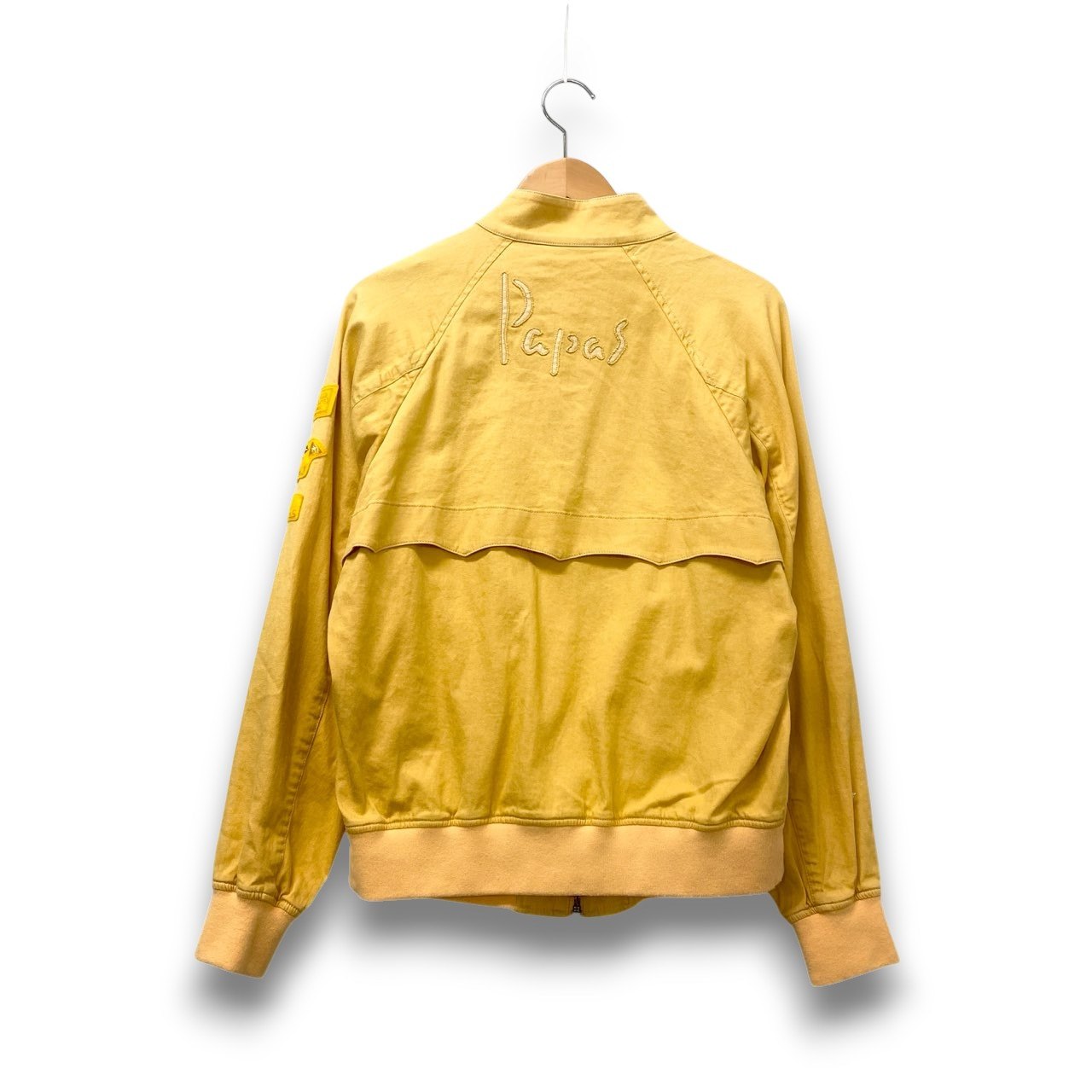 24c16 Papas パパス ジップアップブルゾン ジャケット ワッペン S イエロー コットンリネン メンズu02t