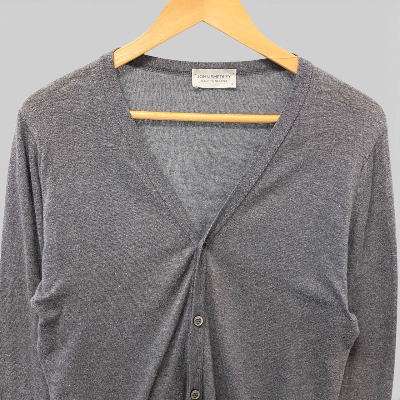 77b17 JOHN SMEDLEY ジョンスメドレー 英国製 ニットカーディガン コットンニット ロングスリーブ メンズ 紳士服 グレー Sサイズ 綿100％u02t