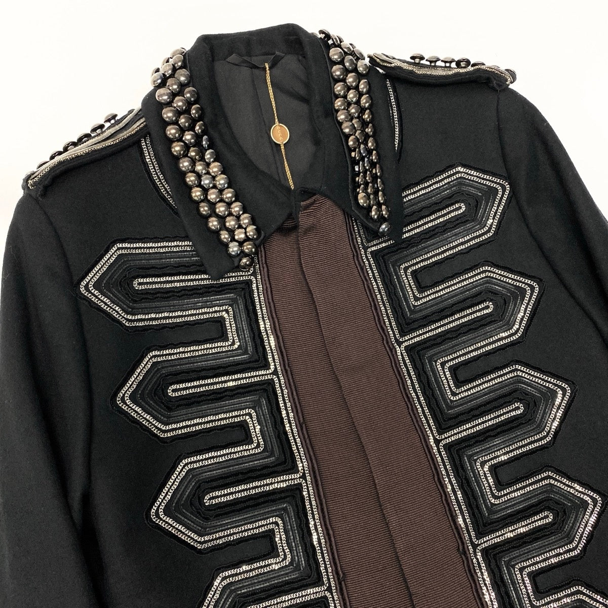 81e27【デッドストック】GUCCI グッチ 2008AW ランウェイ着 スタッズ チェーン装飾 ナポレオンジャケット サイズ44 フリーダ ジャンニーニ期 フォールコレクション ミリタリー フサールジャケット Archive k02i
