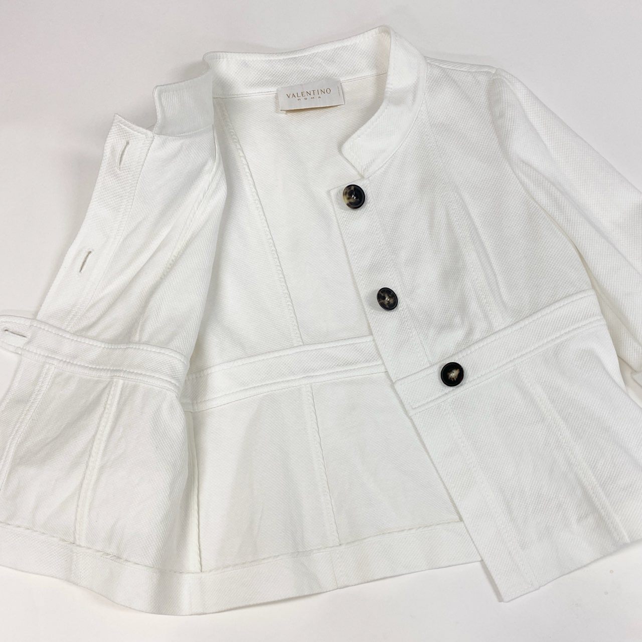 22a23 VALENTINO ROMA ヴァレンティノ ノーカラージャケット テーラードジャケット 46 ホワイト コットン 大きいサイズu02t