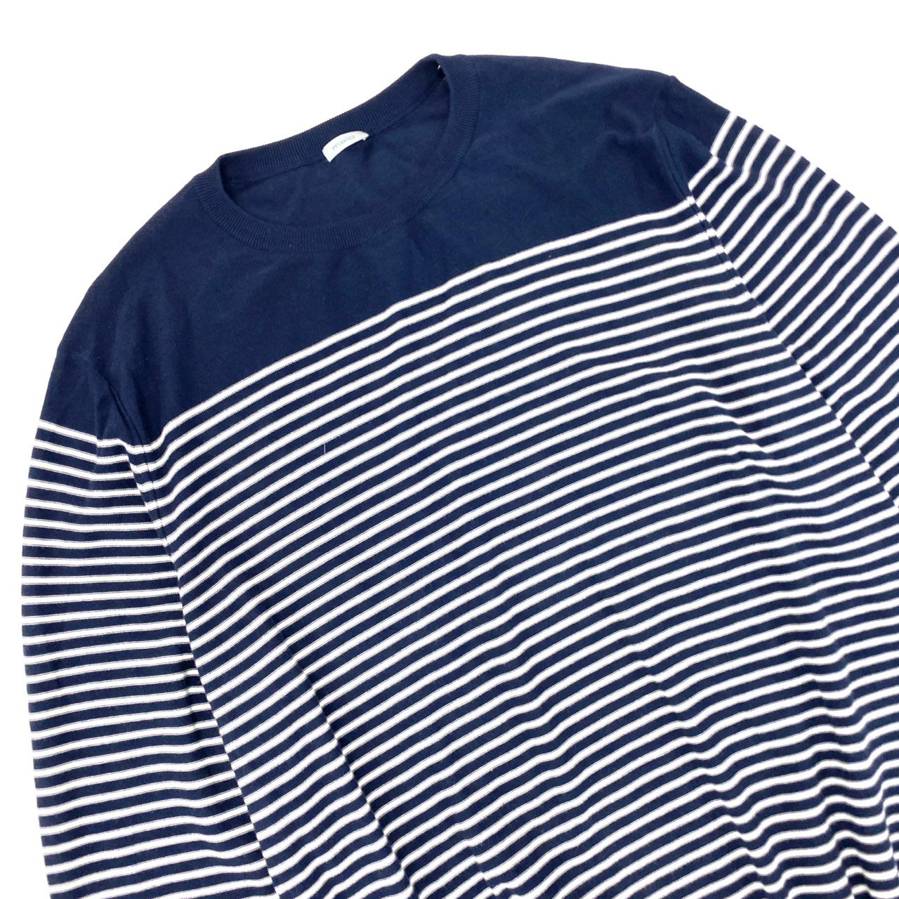 27L1 《未使用保管品》 malo マーロ ニットセーター ロングスリーブ ボーダー柄 ハイゲージニット メンズ 紳士服 50 ネイビー ホワイト コットン100％u02t
