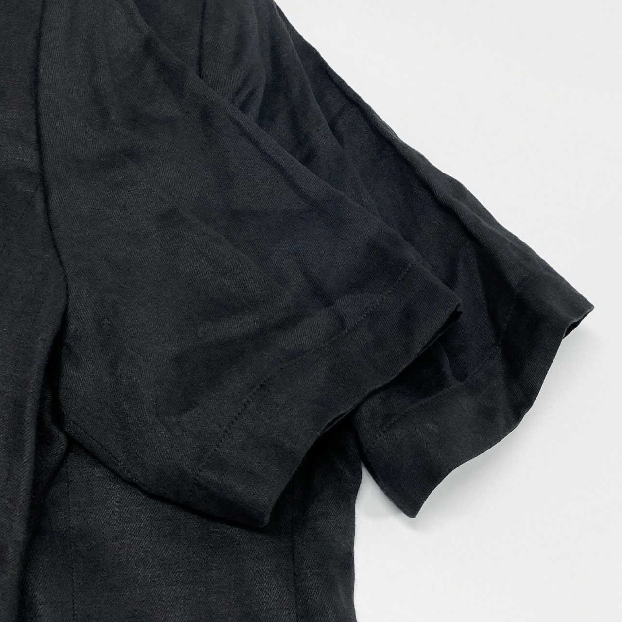 36a30 Vintage Christian Dior ヴィンテージ クリスチャンディオール ノーカラー 半袖ジャケット Collarless Short Sleeve Jacket Lサイズ ブラック リネン linen レディースo07t