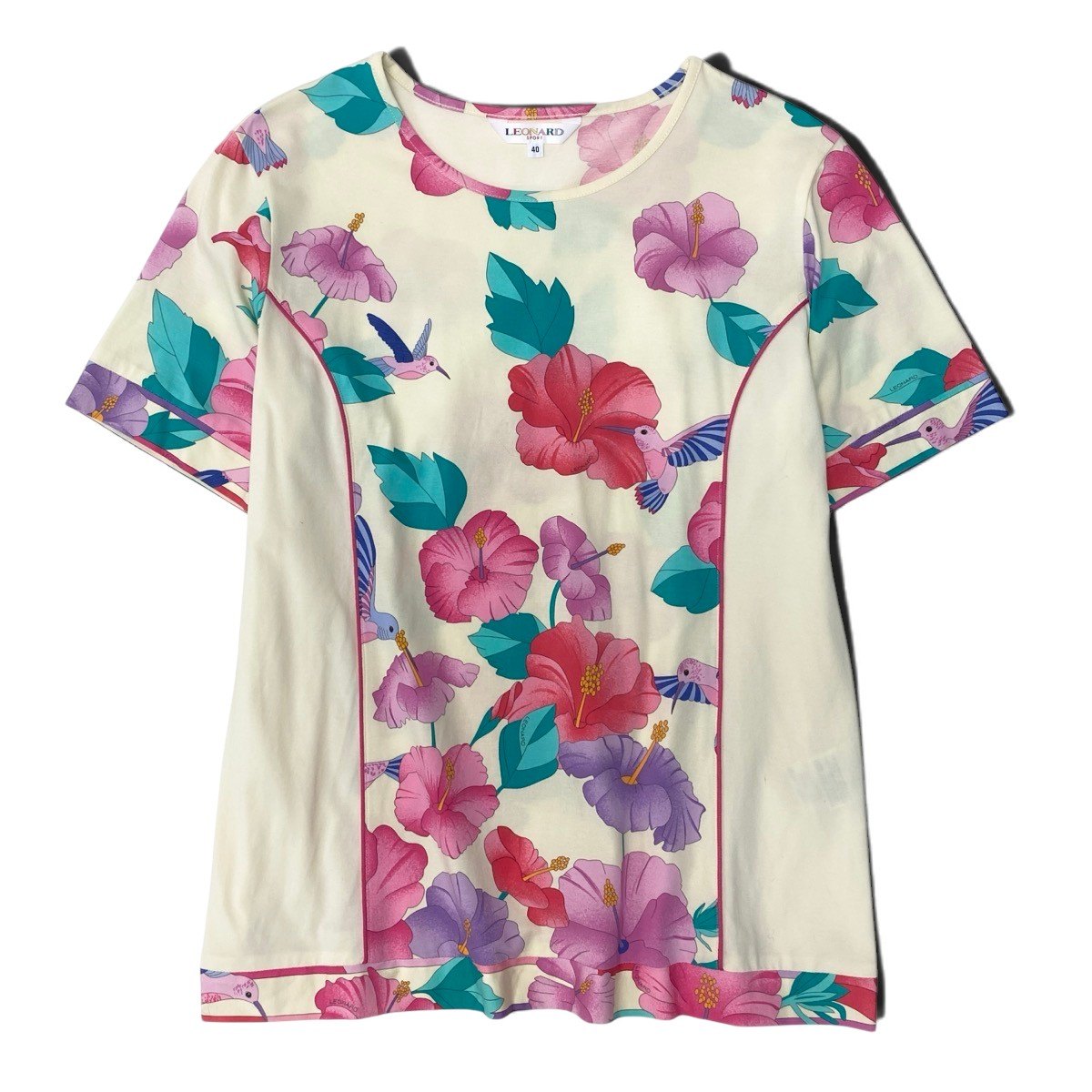 52h18 LEONARD レオナール 半袖Tシャツ カットソー トップス ストレッチ素材 40 イエロー レディースu02t
