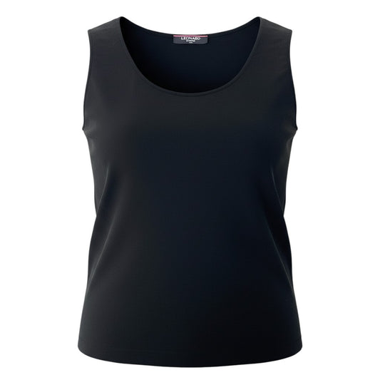 48ⅾ15 LEONARD FASHION レオナール ノースリーブカットソー カンカン素材 薄手 トップス サイズL 無地 ブラック レディース 女性用u02t