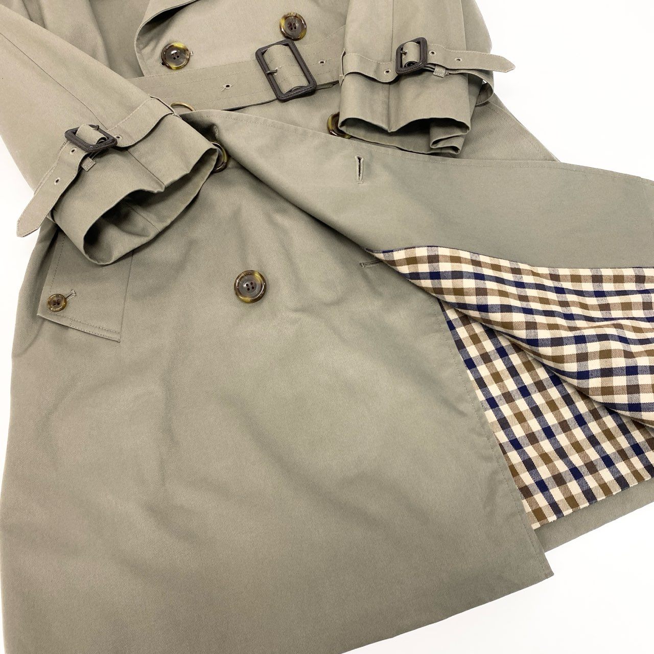 40k18 Aquascutum OF LONDON アクアスキュータム 英国製 トレンチコート ロングコート 裏地チェック メンズ 紳士服 アウター カーキu02t