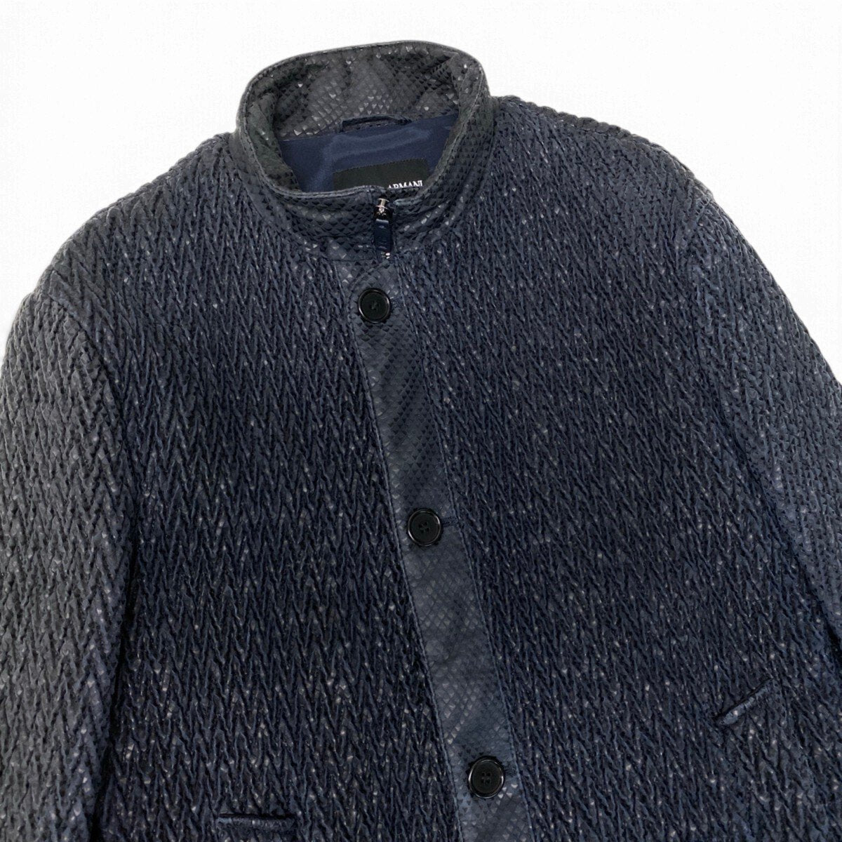 78j8 GIORGIO ARMANI ジョルジオアルマーニ 羊革 レザーギャザー ジップジャケット サイズ52 ブラック ラムレザーt18r