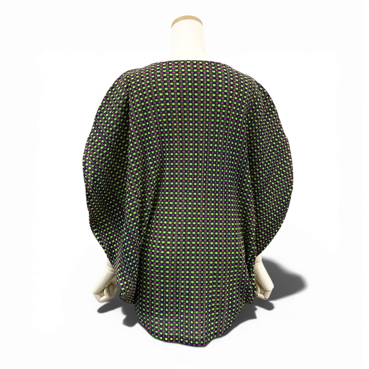 36a7 【美品】 PLEATS PLEASE プリーツプリーズ イッセイミヤケ 変形トップス ポンチョ ジオメトリックプリント チェック柄 PP03-FK363 マルチカラー レディース 女性用k02i