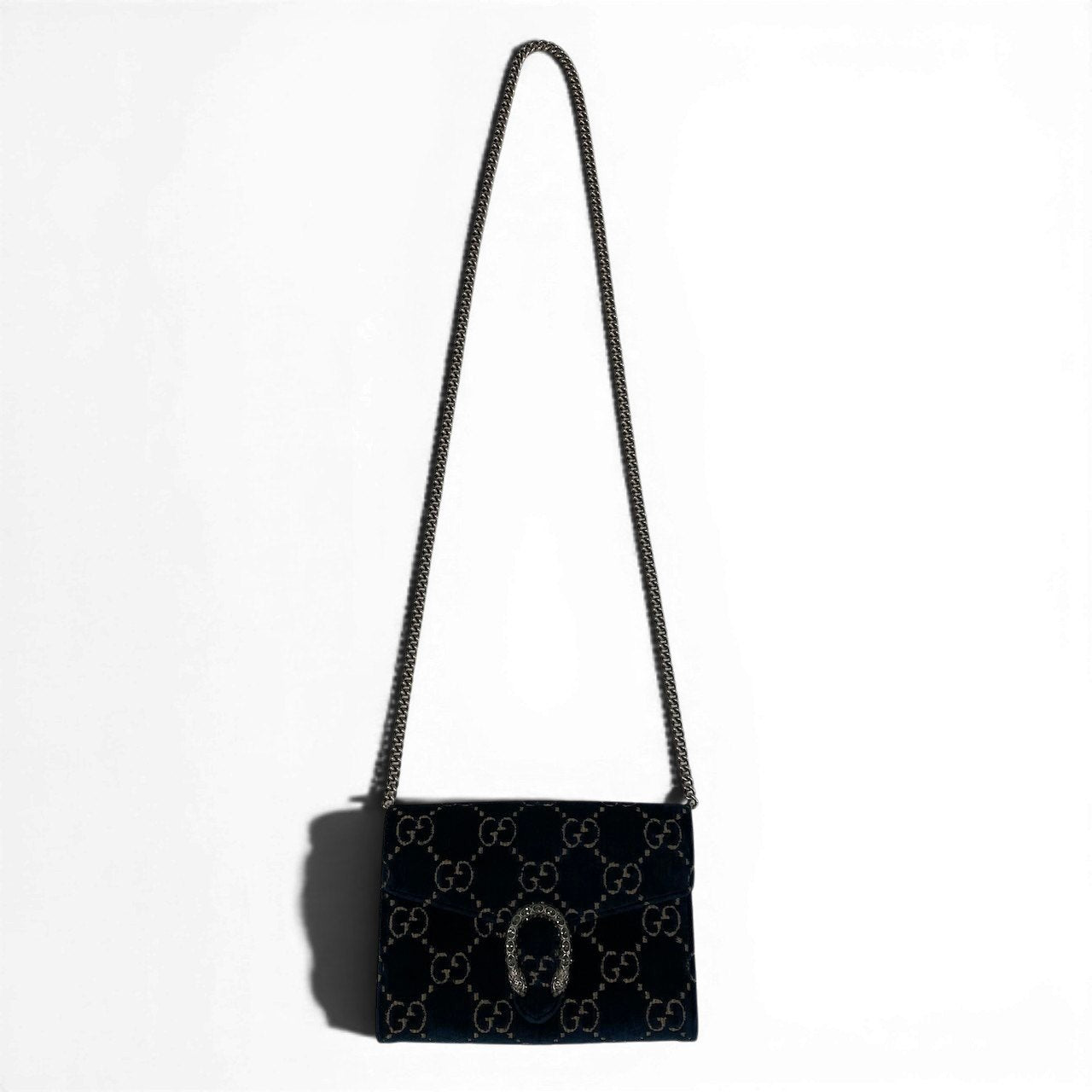 e4 《美品》 GUCCI グッチ デュオニソス GG モノグラム クロスボディバッグ Dionysus Velvet Monogram Bag ネイビーt18r