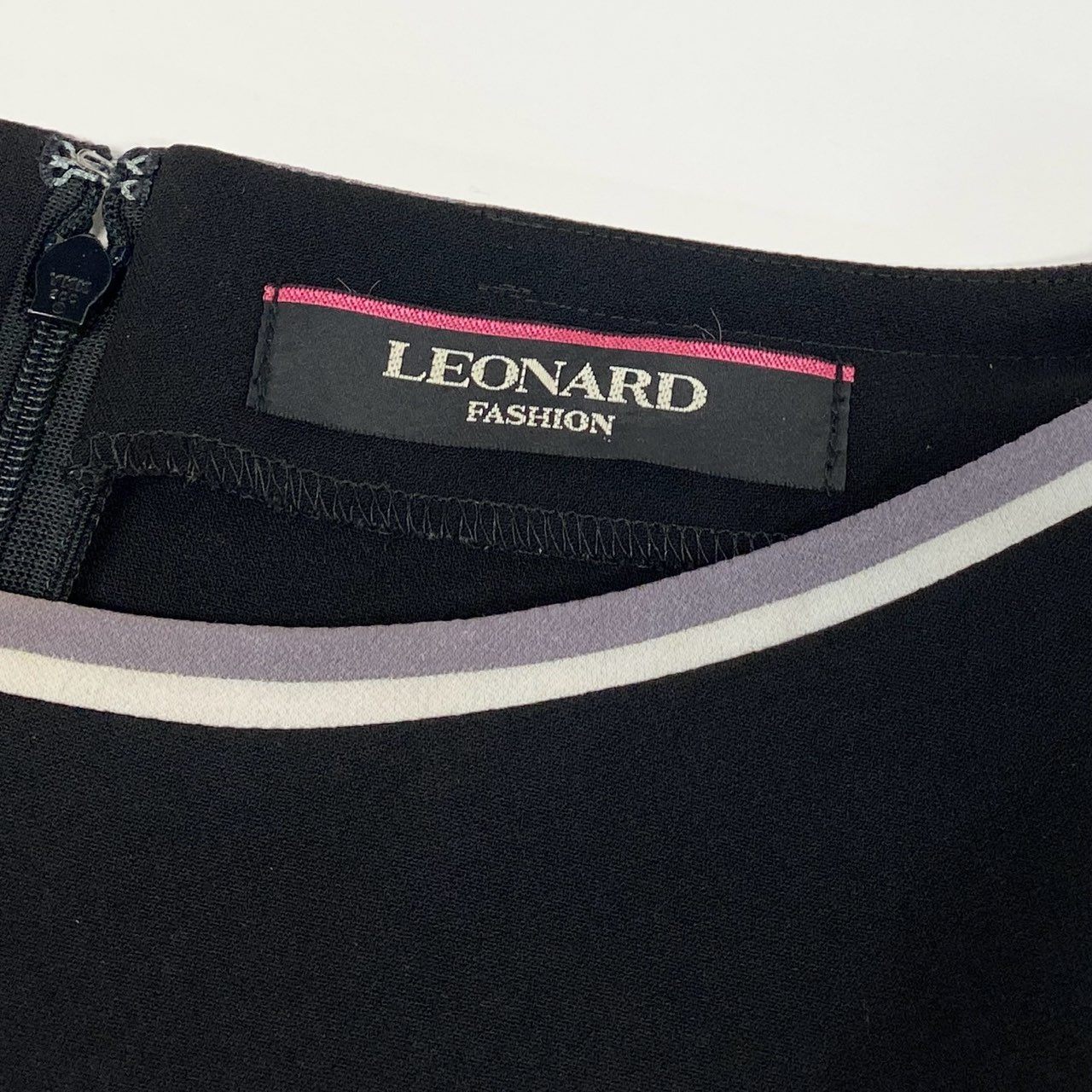 20a14 LEONARD FASHION レオナール 7分袖カットソー トップス カンカン素材  レディース 女性用 サイズ42 ブラックo07t