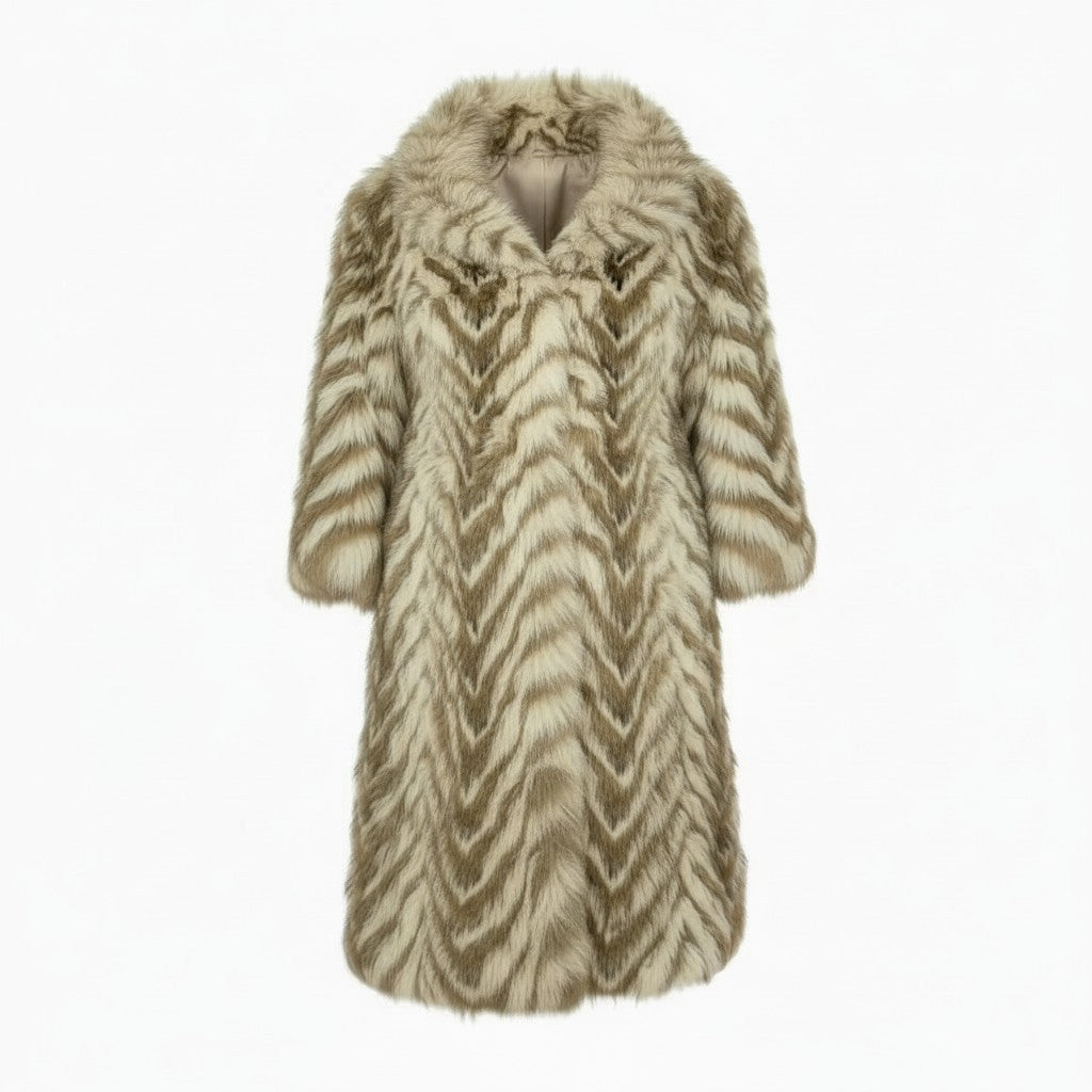 69L15 フォックスファー 超ロングコート 丈112cm ホワイト ブラウン サイズ11 最高級毛皮 FOX FUR レアデザイン リアルファーt18r